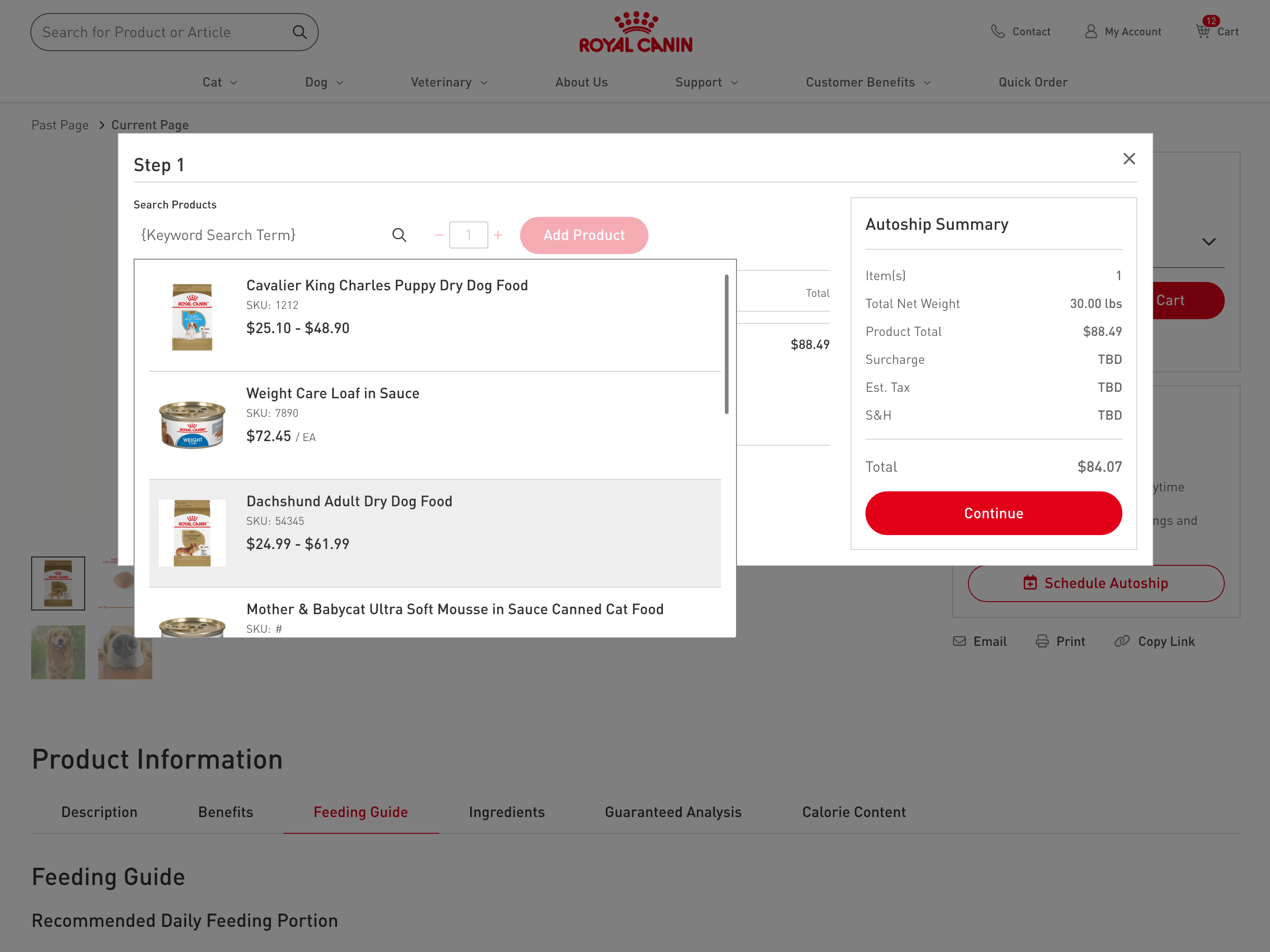 Design of autoship modal on product page